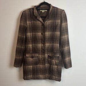 Elegant Brown Plaid Women's Blazer
